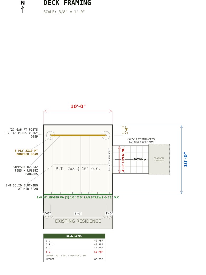 Deck framing plan for the 10x10 Deck Plans set