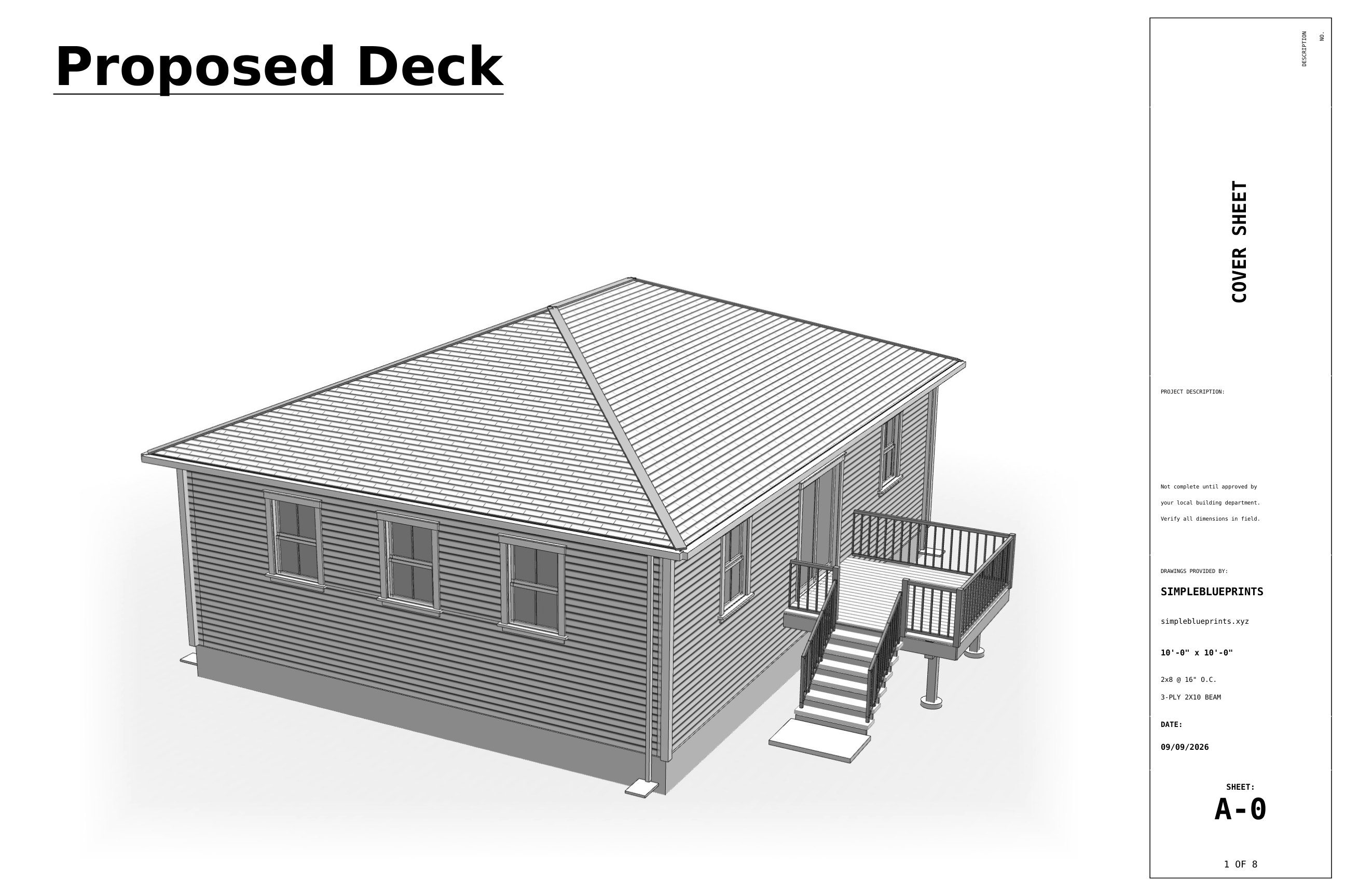 Sheet A-0, Cover sheet, from the 10x10 Deck Plans permit set