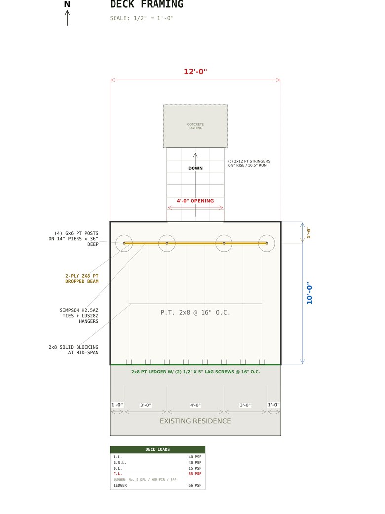 Deck framing plan for the 10x12 Deck Plans set