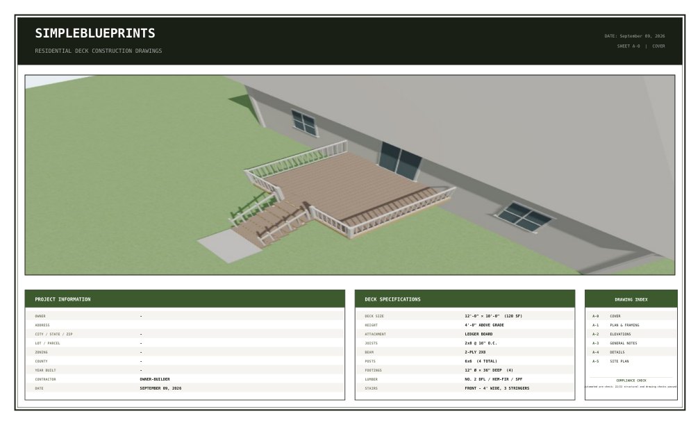 Sheet A-0, Cover sheet, from the 10x12 Deck Plans permit set