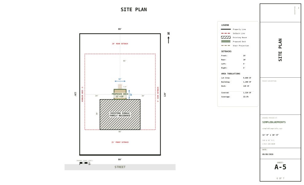 Sheet A-5, Site plan, from the 10x12 Deck Plans permit set