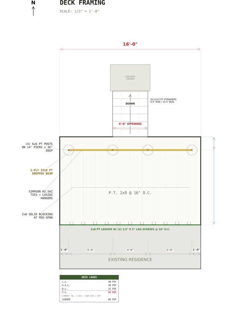 Deck framing plan for the 10x16 Deck Plans set