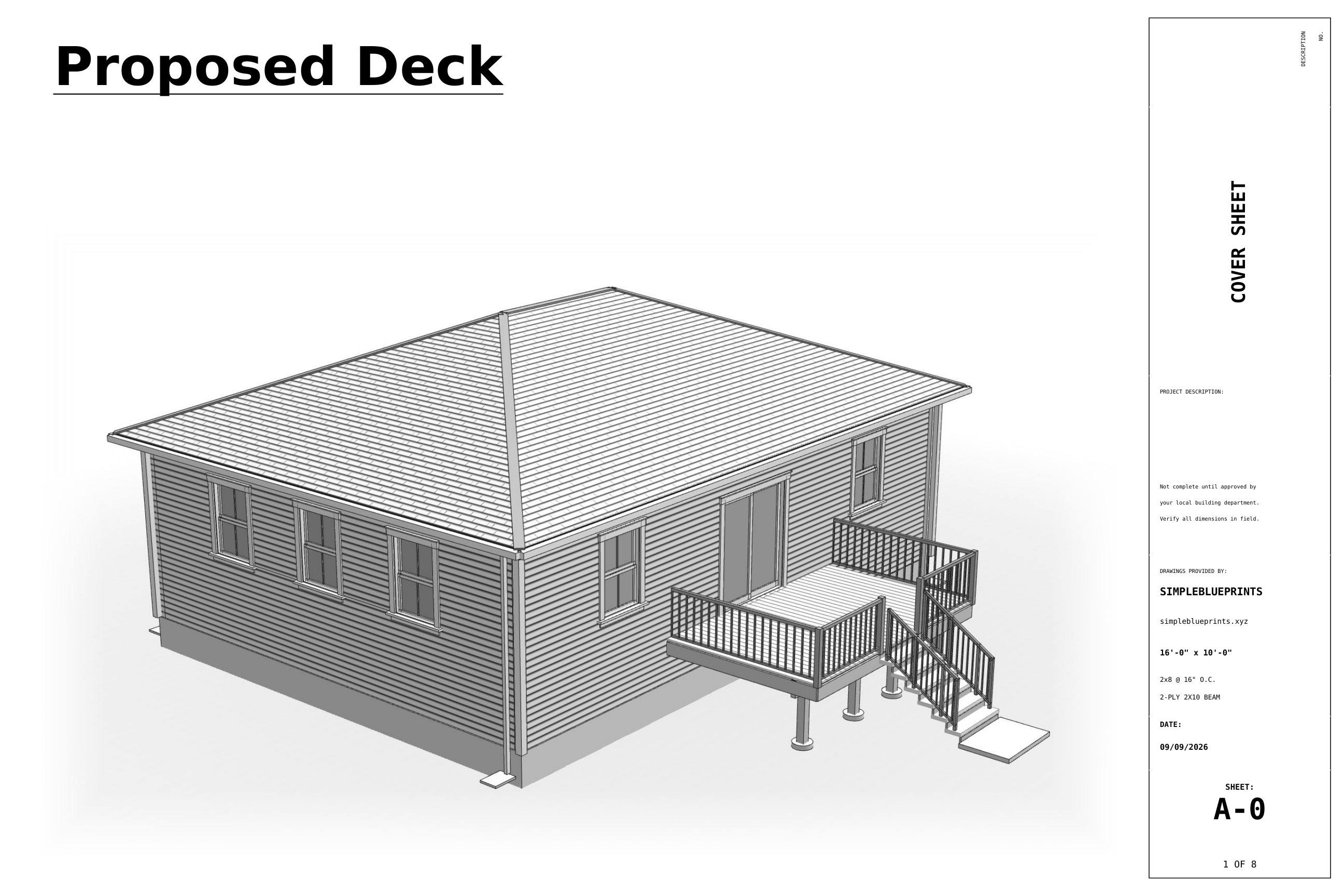 Sheet A-0, Cover sheet, from the 10x16 Deck Plans permit set