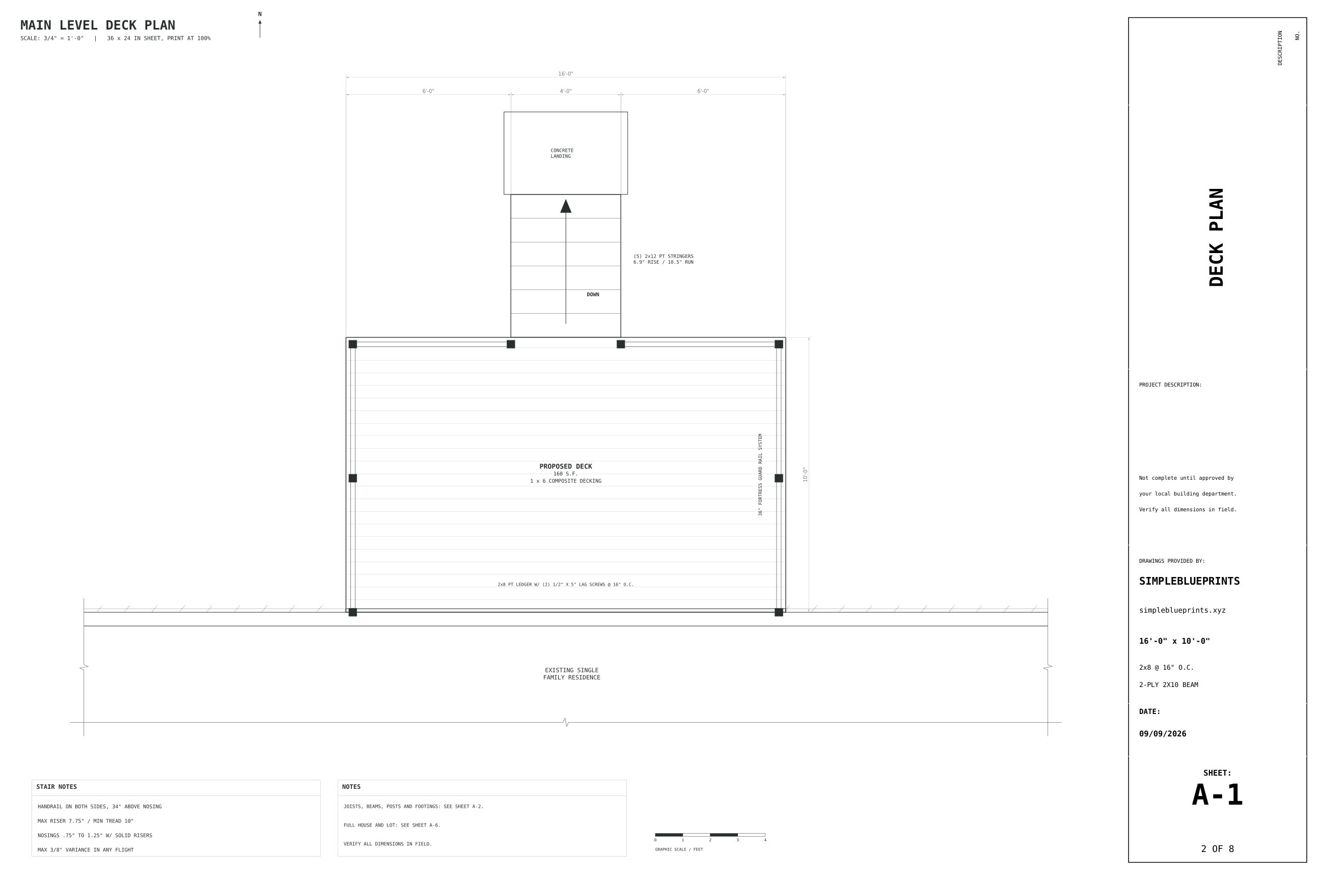 Sheet A-1, Deck plan, from the 10x16 Deck Plans permit set