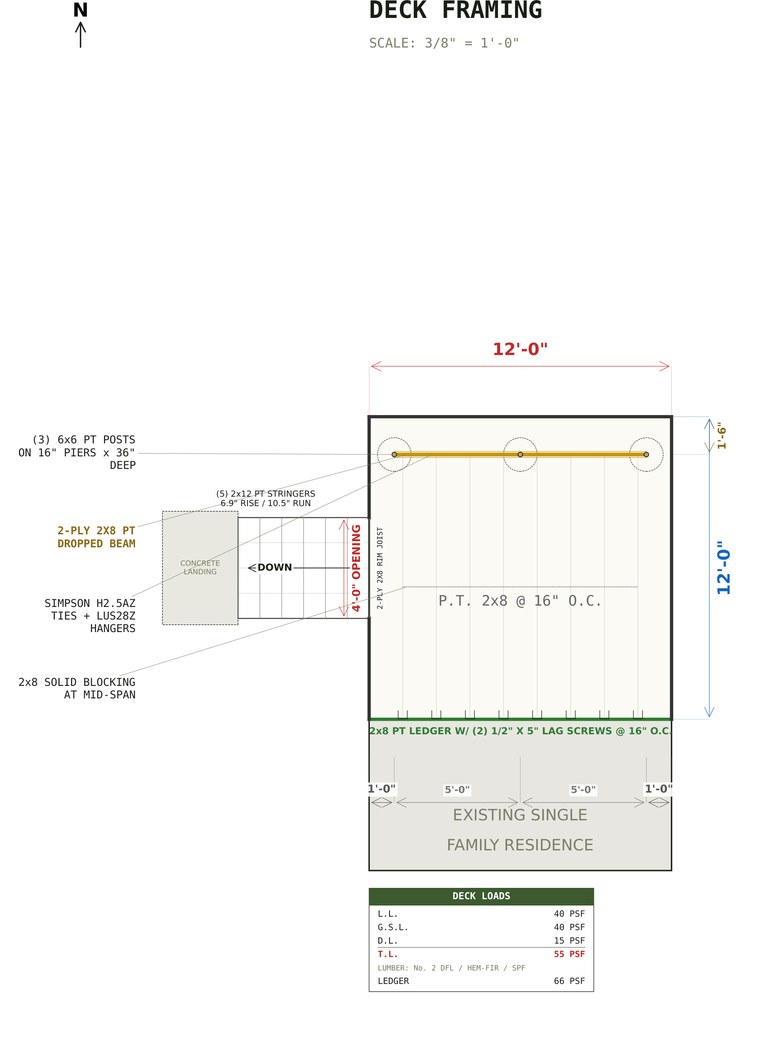 Deck framing plan for the 12x12 Deck Plans set