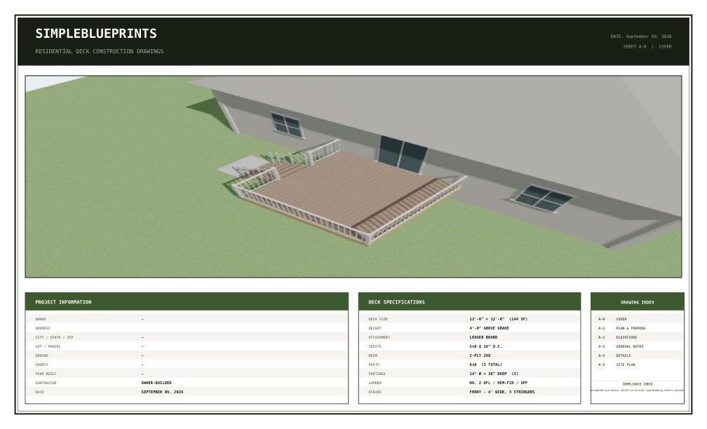 Sheet A-0, Cover sheet, from the 12x12 Deck Plans permit set