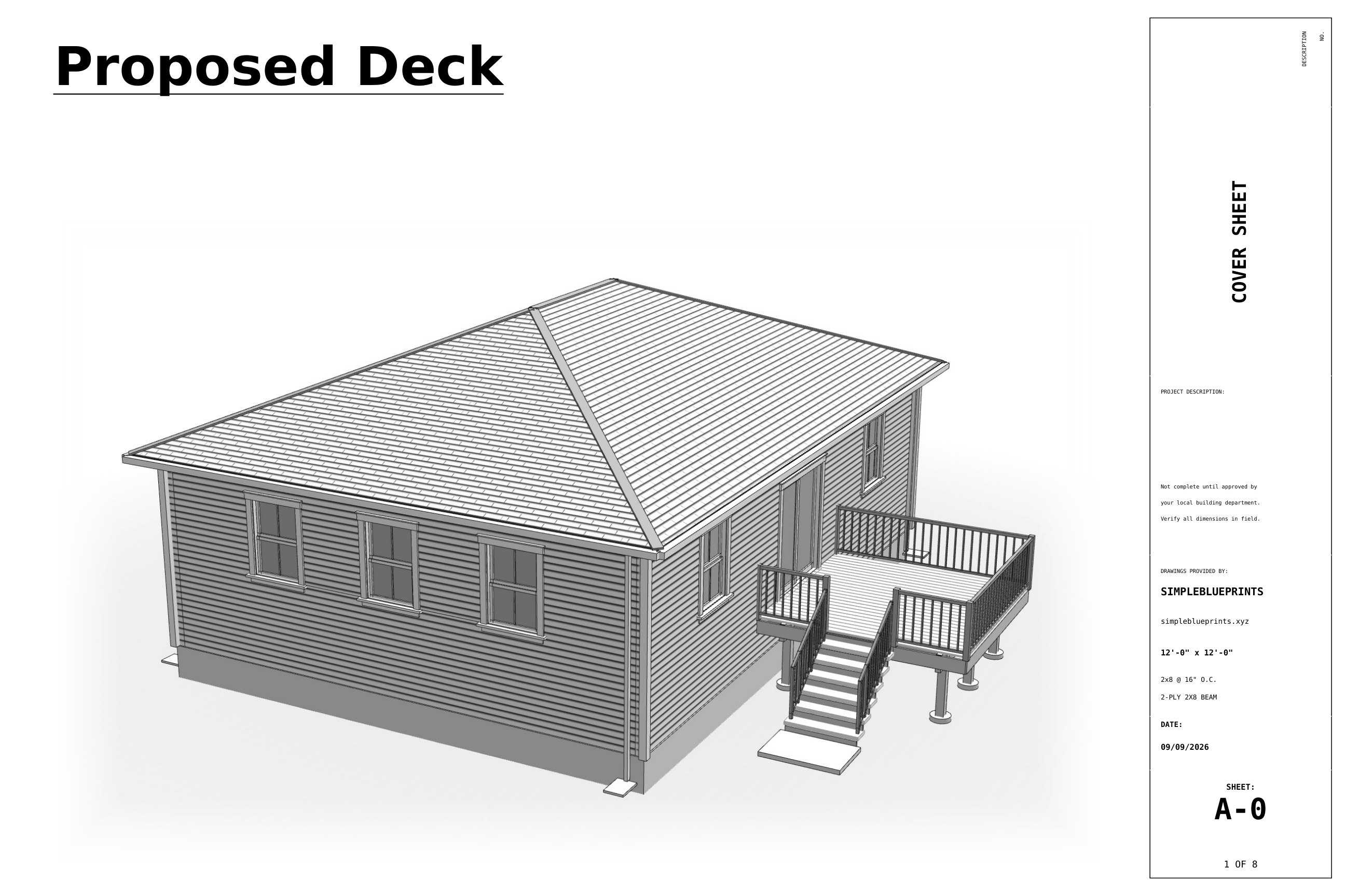 Sheet A-0, Cover sheet, from the 12x12 Freestanding Deck Plans permit set