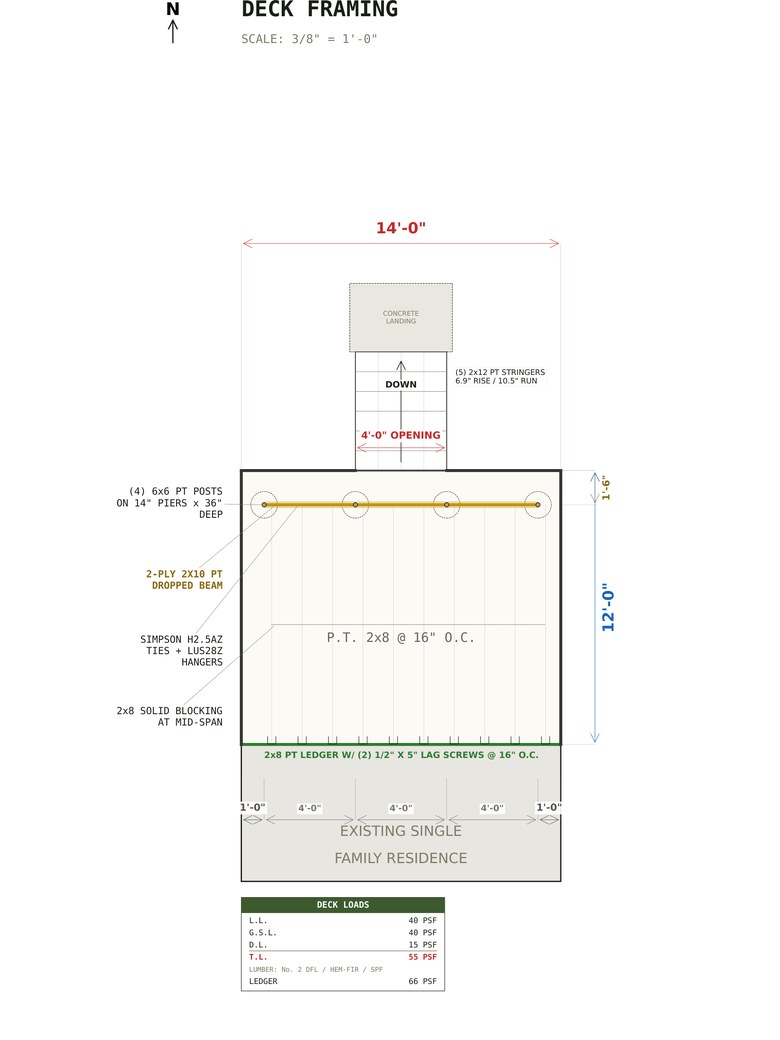 Deck framing plan for the 12x14 Deck Plans set