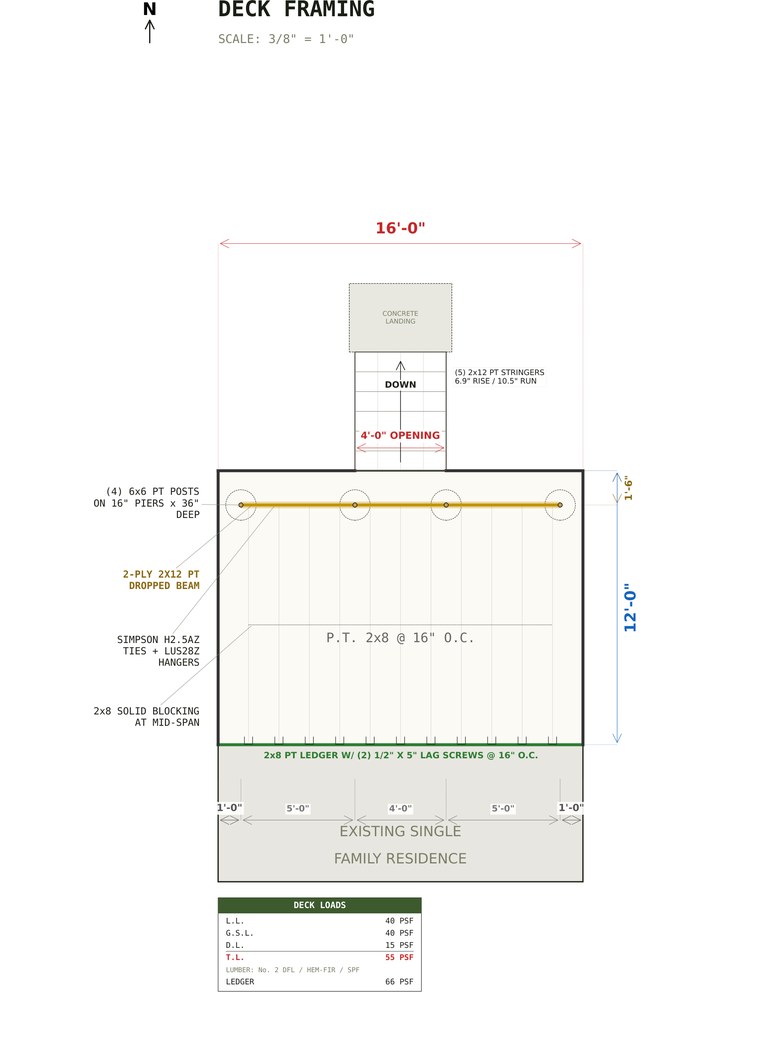 Deck framing plan for the 12x16 Deck Plans set
