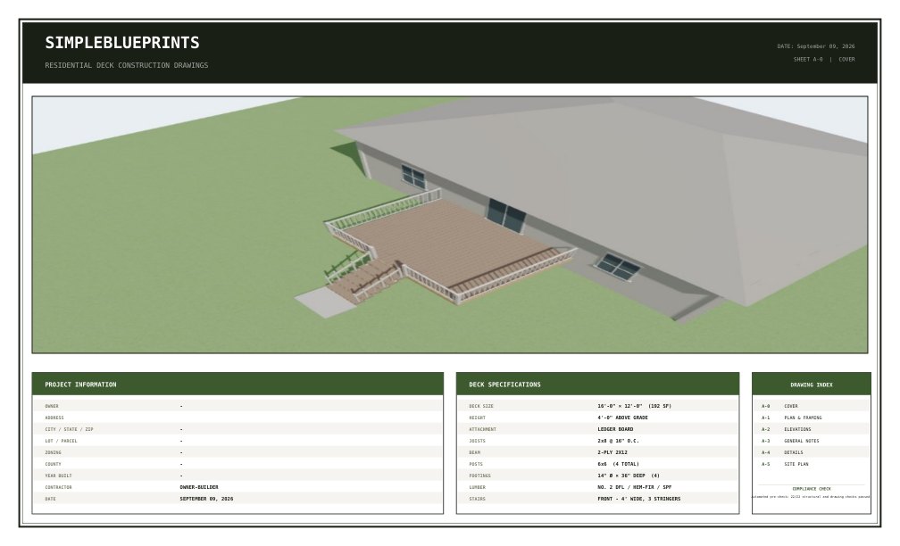 Sheet A-0, Cover sheet, from the 12x16 Deck Plans permit set