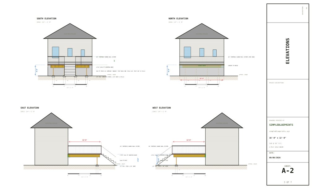 An elevation sheet from the 12x16 sample set