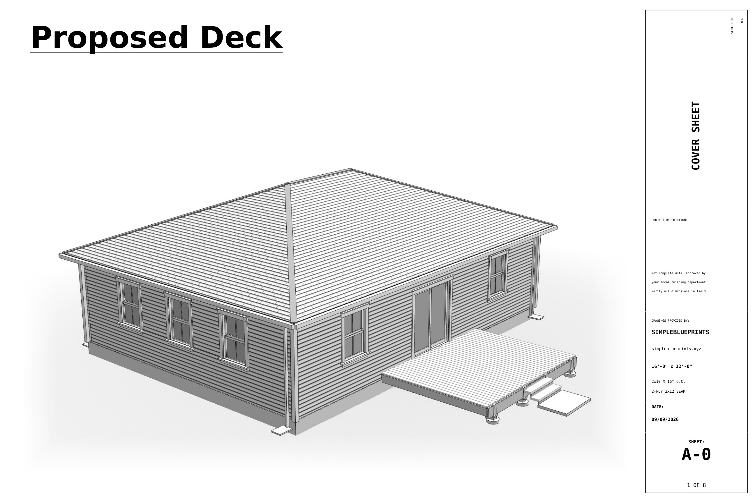 Sheet A-0, Cover sheet, from the 12x16 Ground-Level Deck Plans permit set