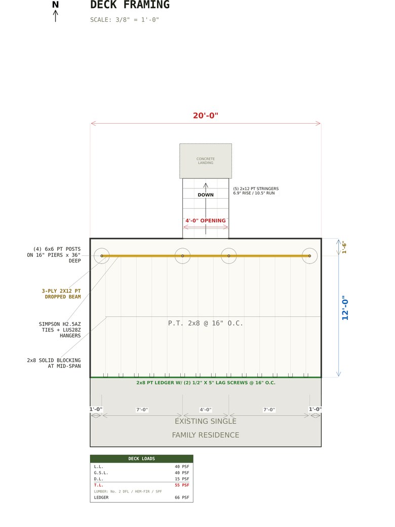 Deck framing plan for the 12x20 Deck Plans set