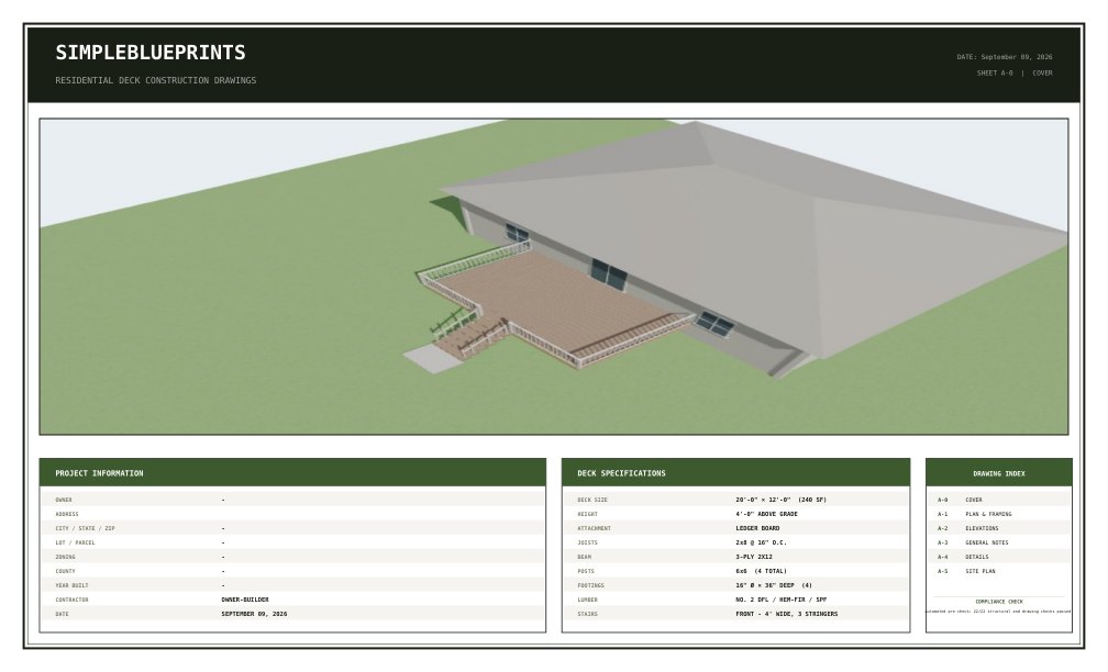 Sheet A-0, Cover sheet, from the 12x20 Deck Plans permit set