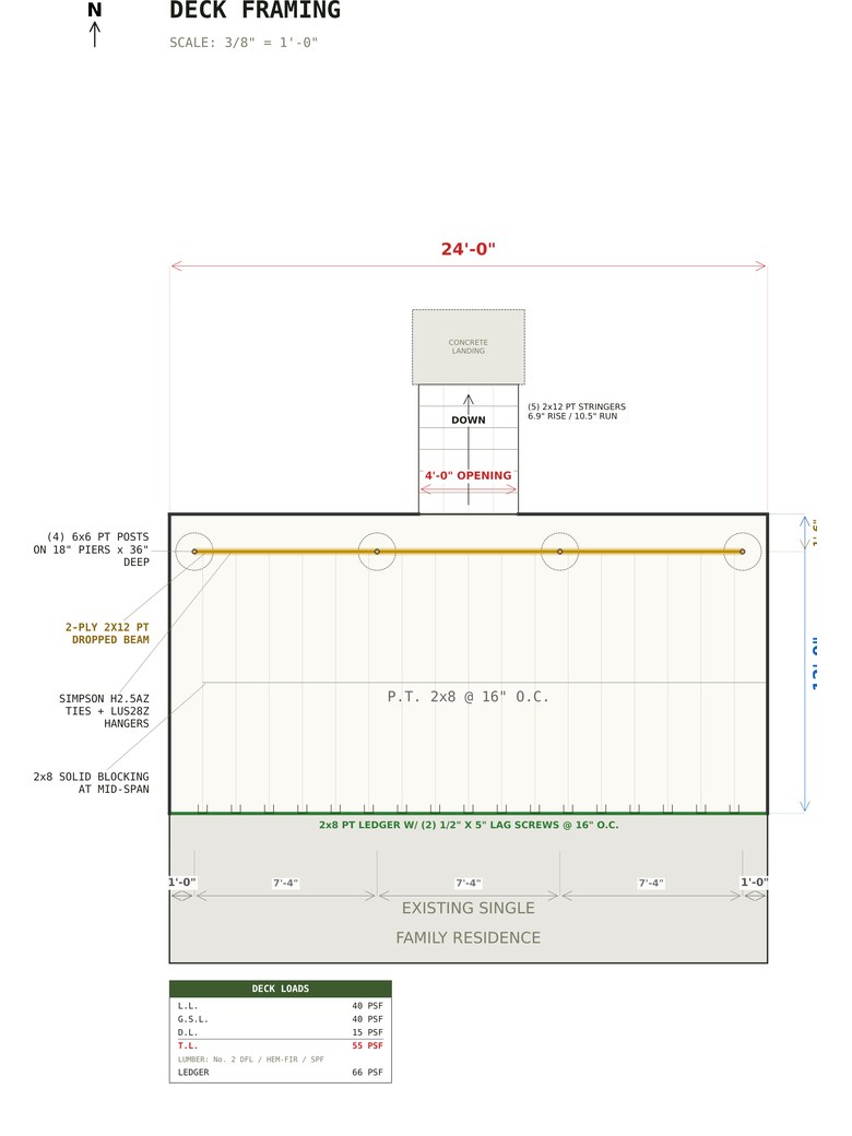 Deck framing plan for the 12x24 Deck Plans set