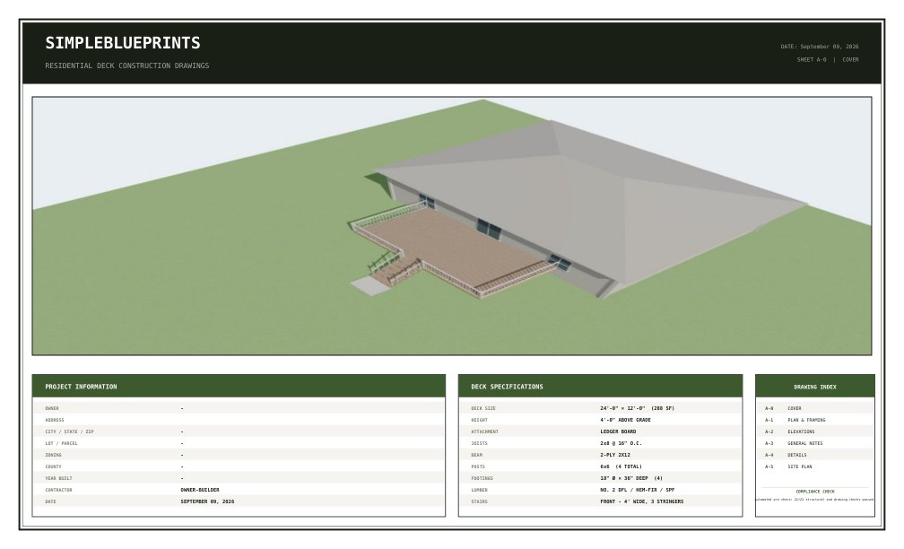 Sheet A-0, Cover sheet, from the 12x24 Deck Plans permit set