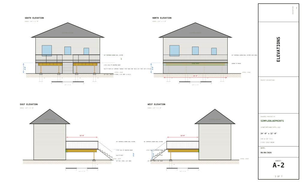 Sheet A-2, Elevations, from the 12x24 Deck Plans permit set