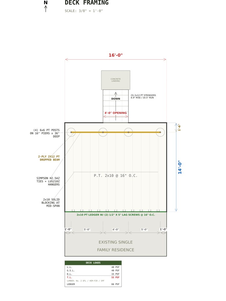 Deck framing plan for the 14x16 Deck Plans set