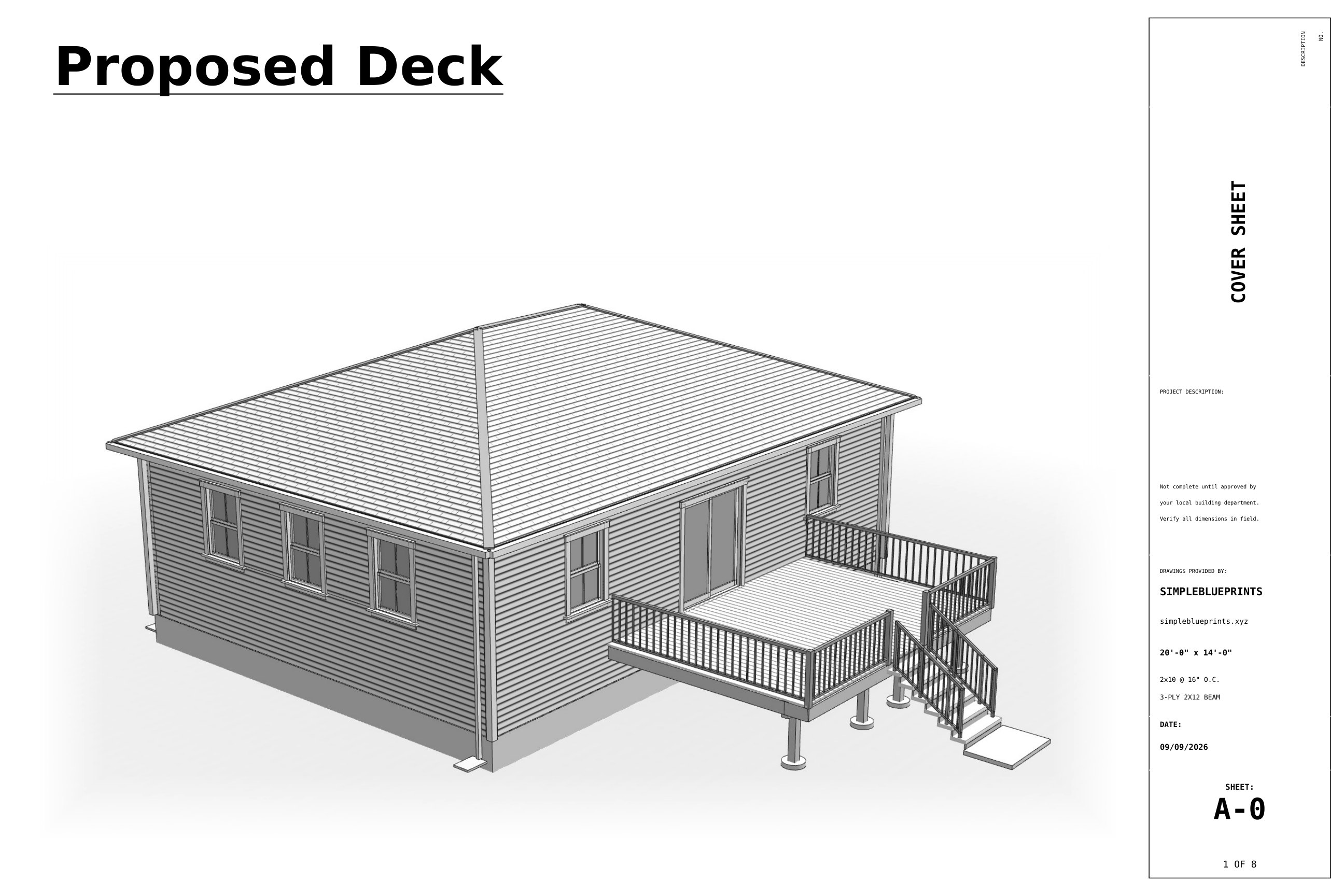 Sheet A-0, Cover sheet, from the 14x20 Deck Plans permit set