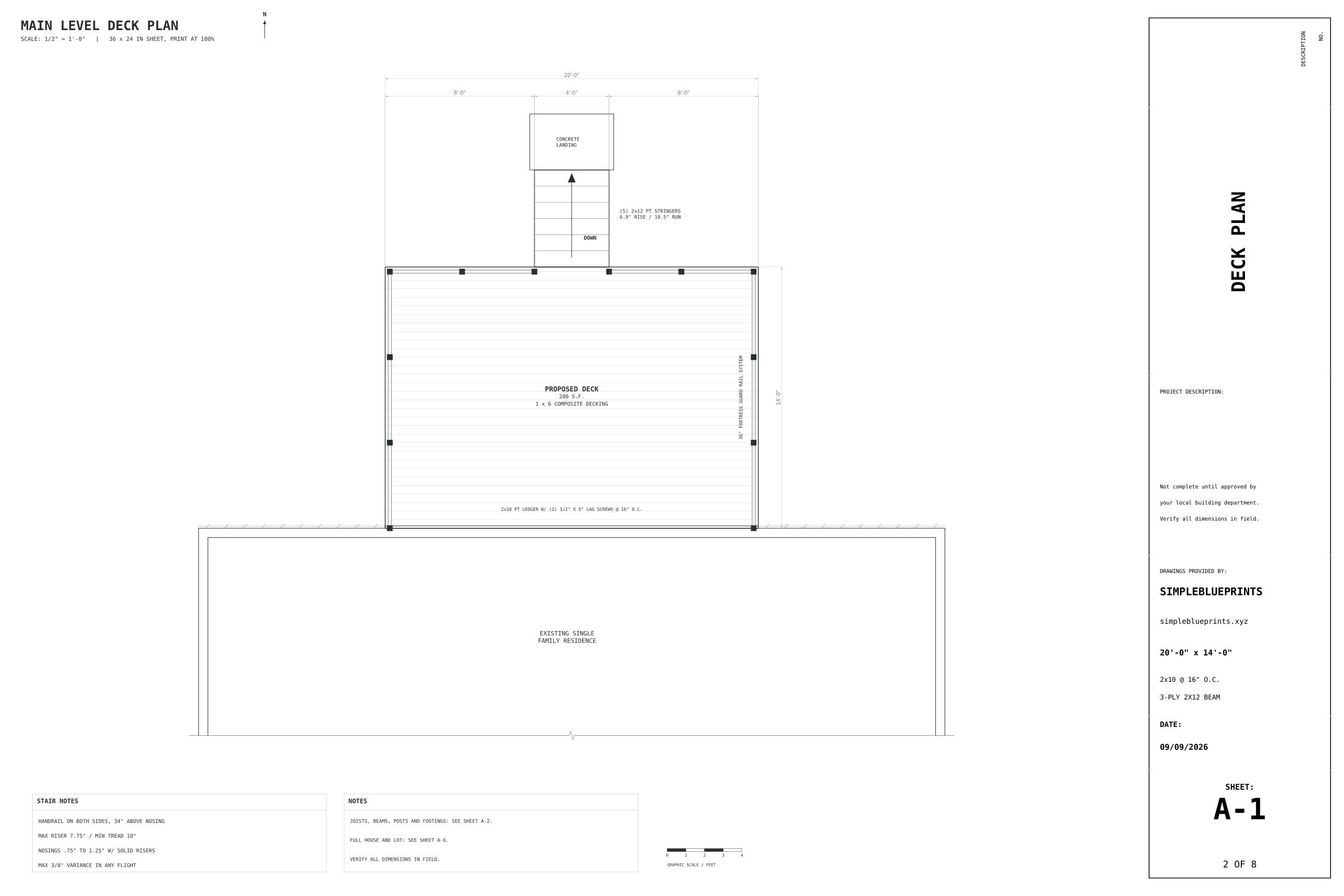 Sheet A-1, Deck plan, from the 14x20 Deck Plans permit set