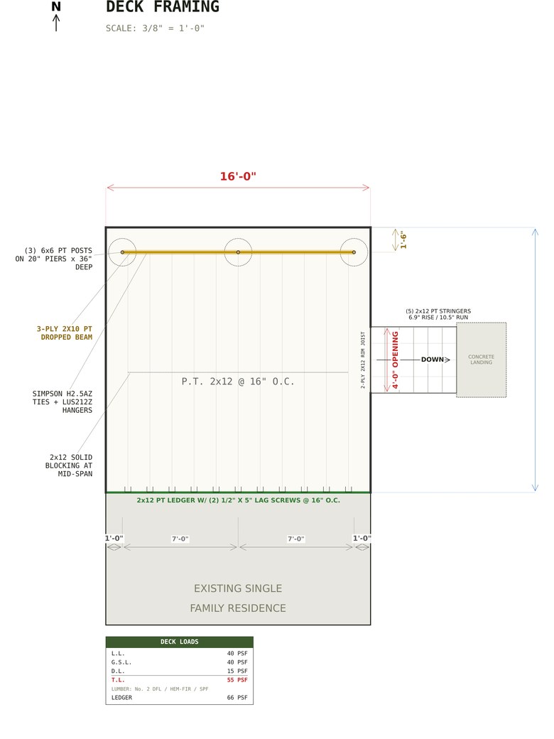 Deck framing plan for the 16x16 Deck Plans set