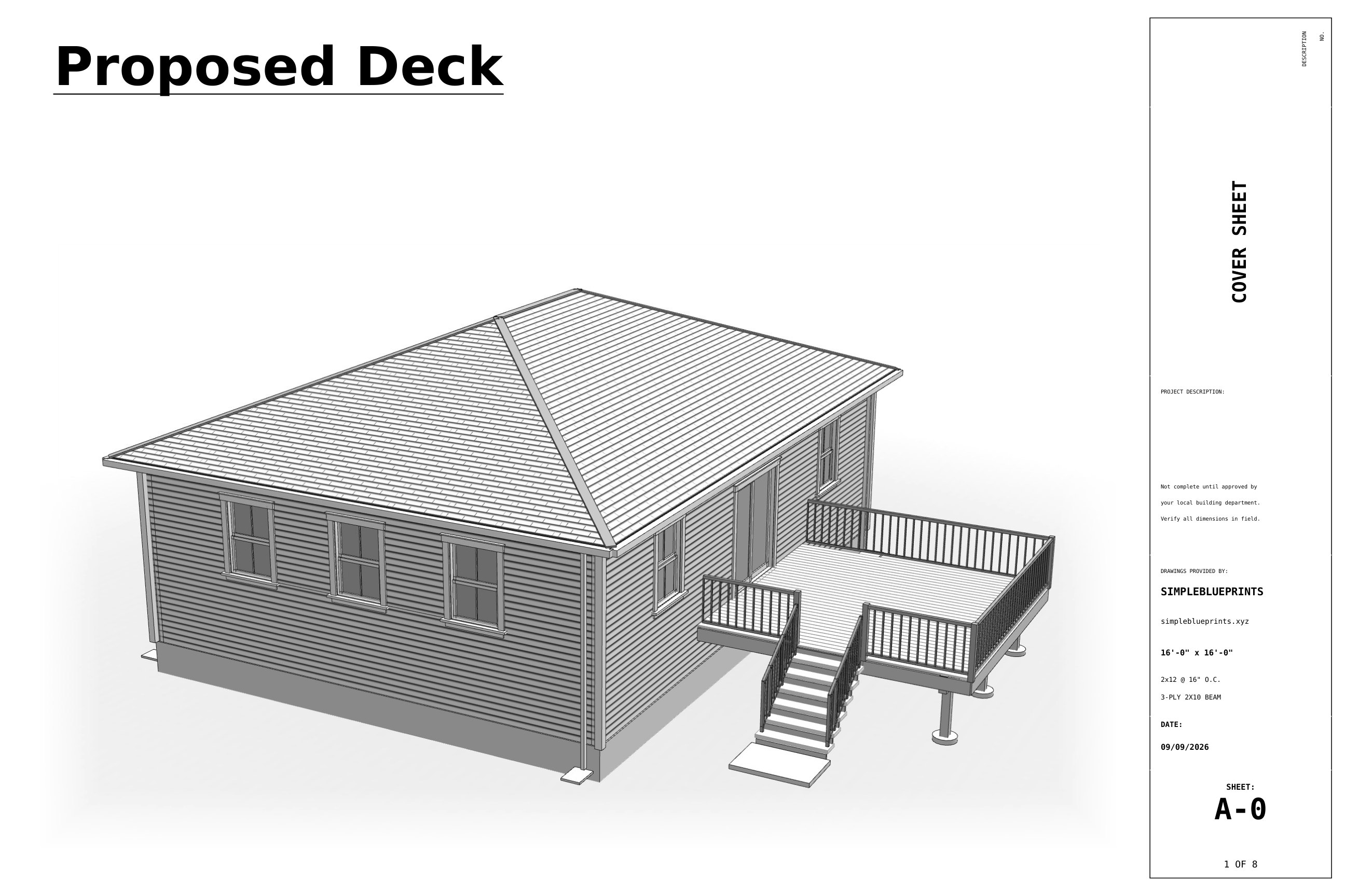 Sheet A-0, Cover sheet, from the 16x16 Deck Plans permit set