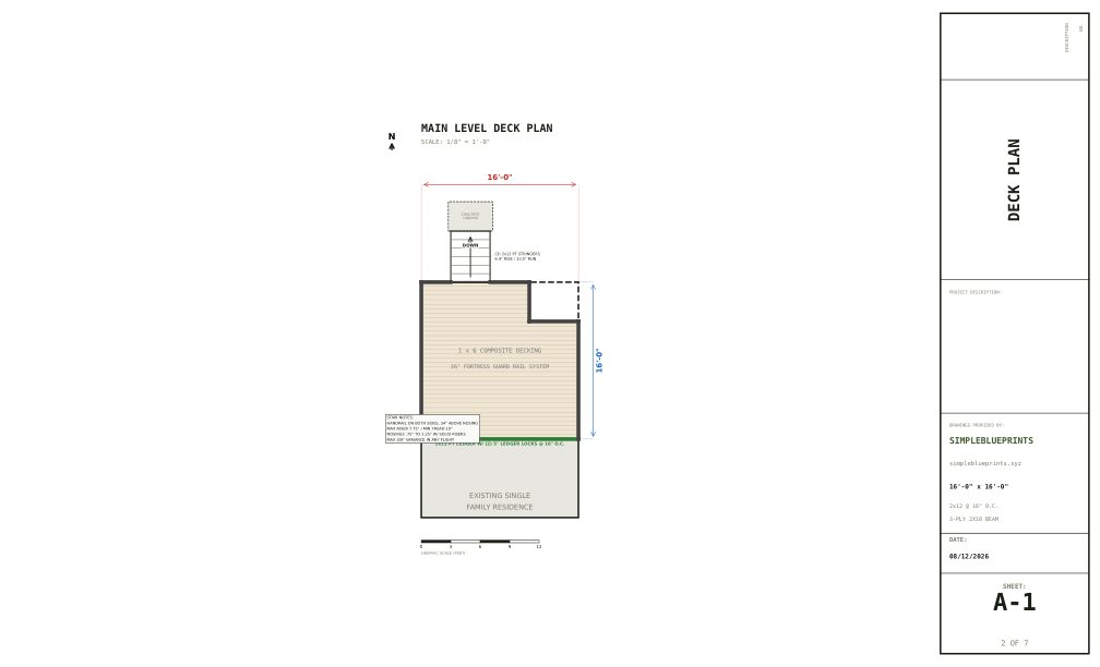 Sheet A-1, Deck plan, from the 16x16 Deck Plans With A Recessed Bay permit set