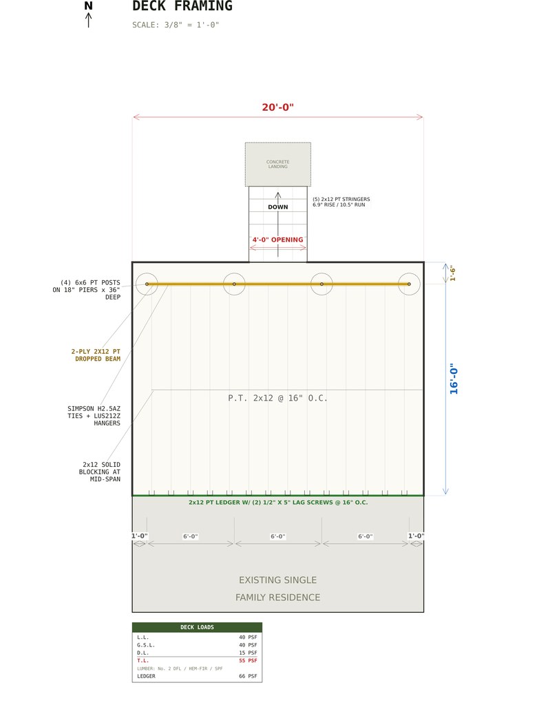 Deck framing plan for the 16x20 Deck Plans set