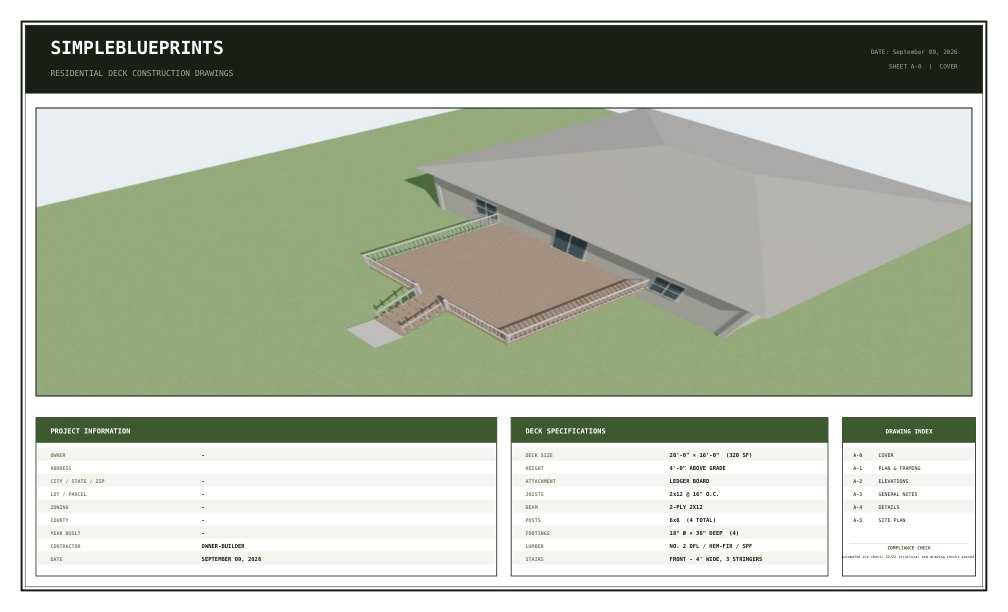Sheet A-0, Cover sheet, from the 16x20 Deck Plans permit set