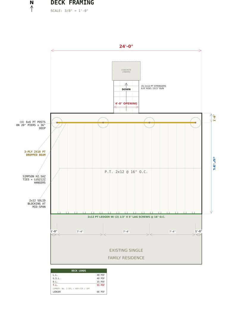 Deck framing plan for the 16x24 Deck Plans set