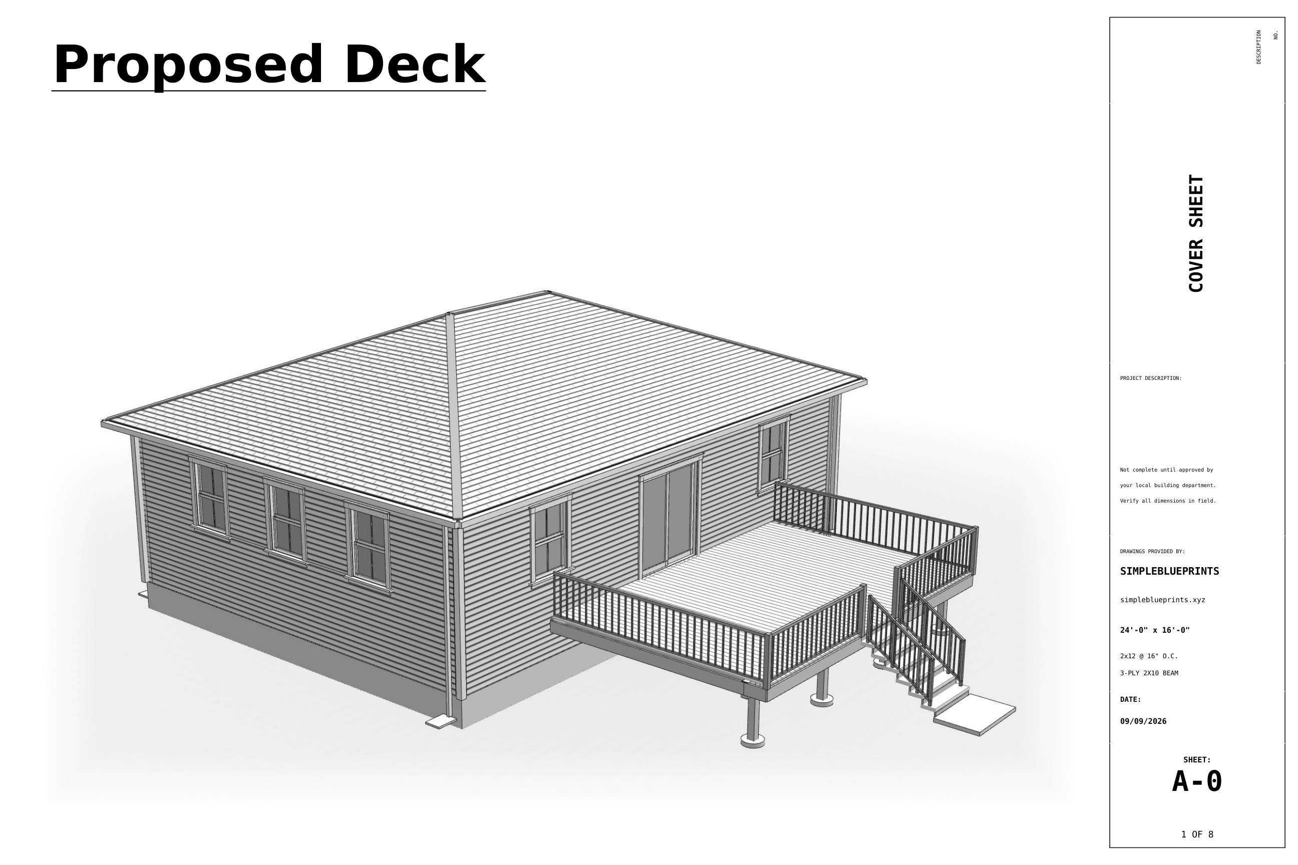 Sheet A-0, Cover sheet, from the 16x24 Deck Plans permit set