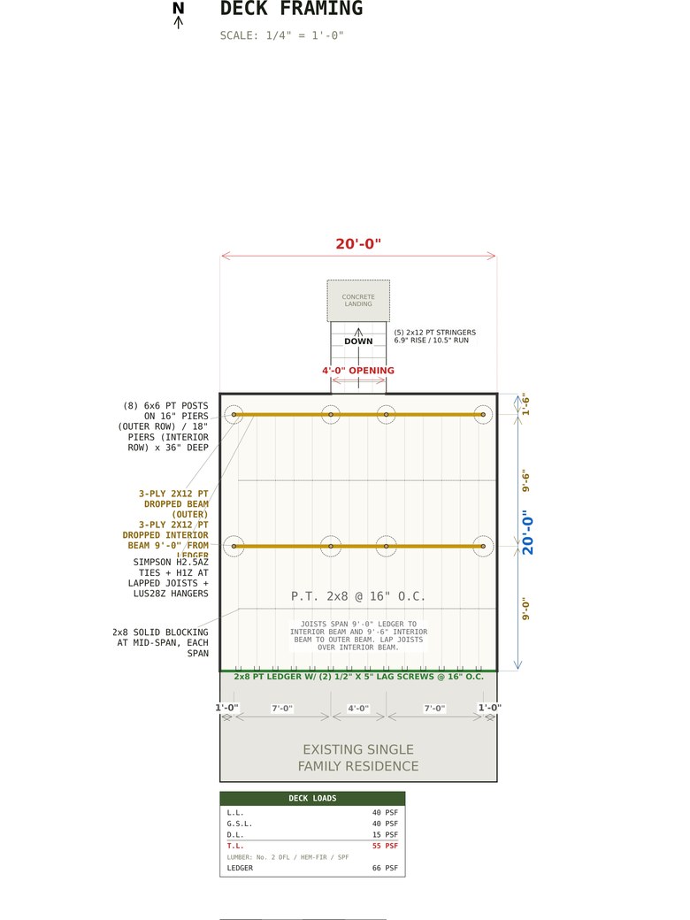 Deck framing plan for the 20x20 Deck Plans set