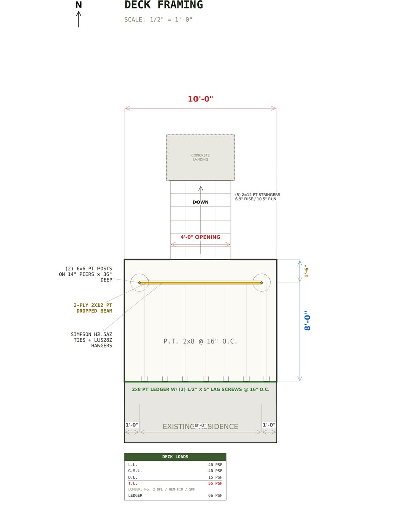 Deck framing plan for the 8x10 Deck Plans set