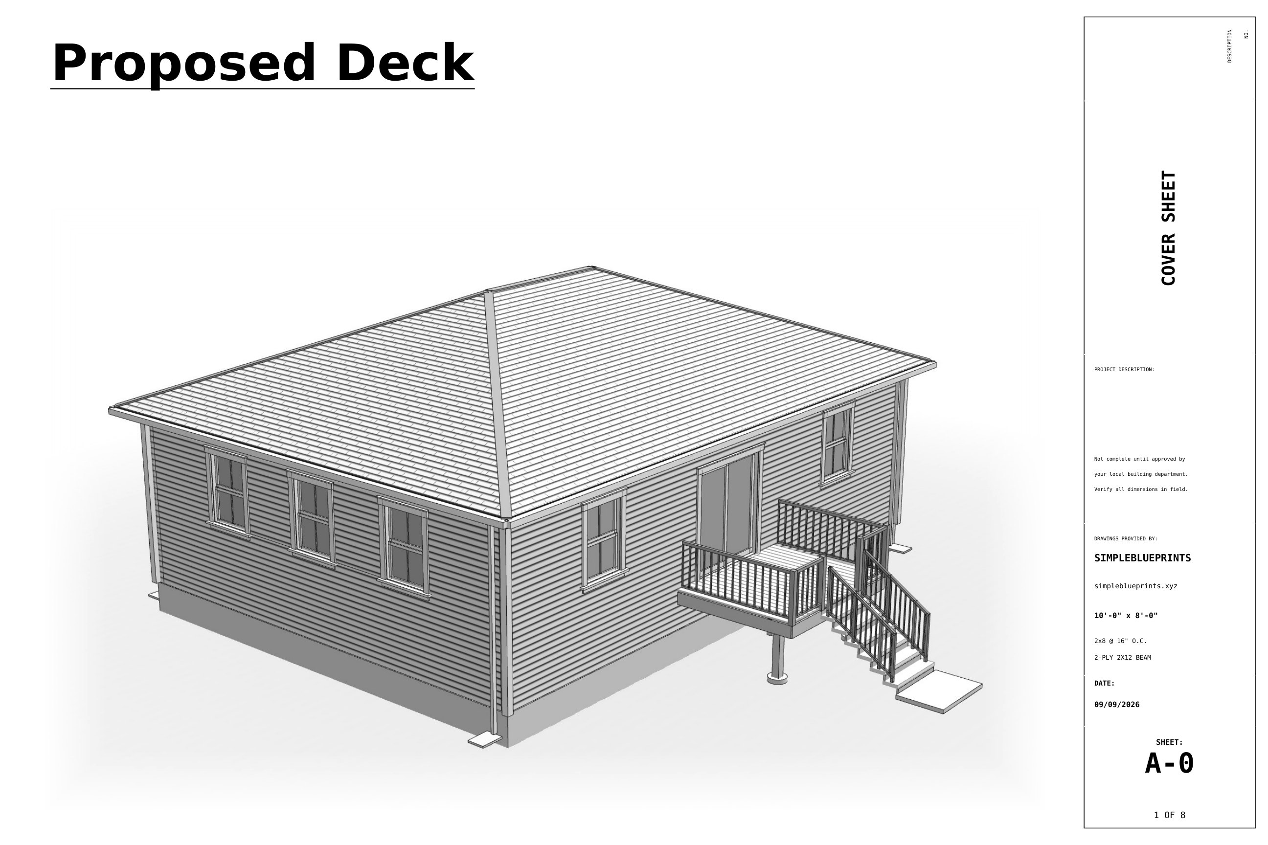 Sheet A-0, Cover sheet, from the 8x10 Deck Plans permit set