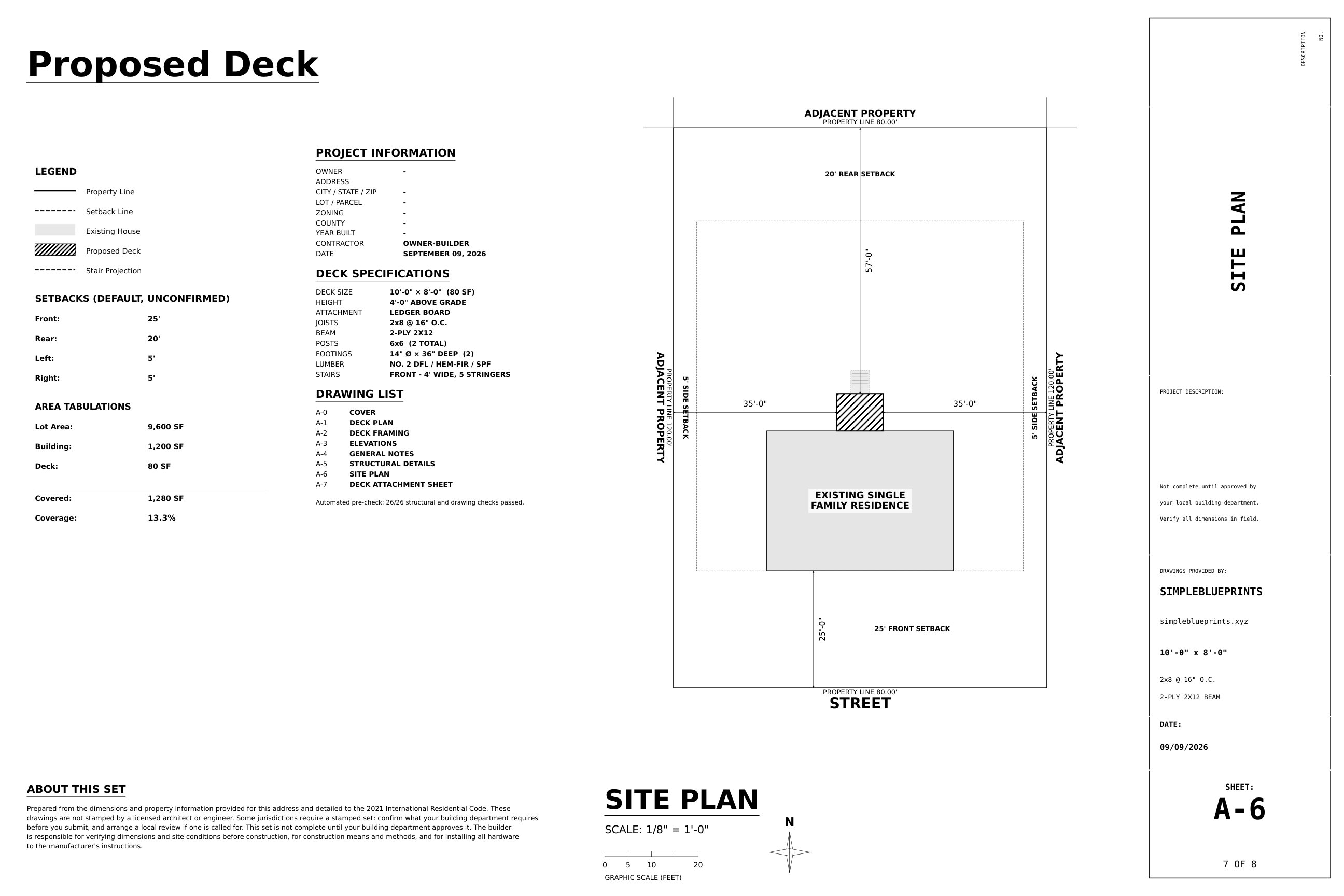 Sheet A-6, Site plan, from the 8x10 Deck Plans permit set