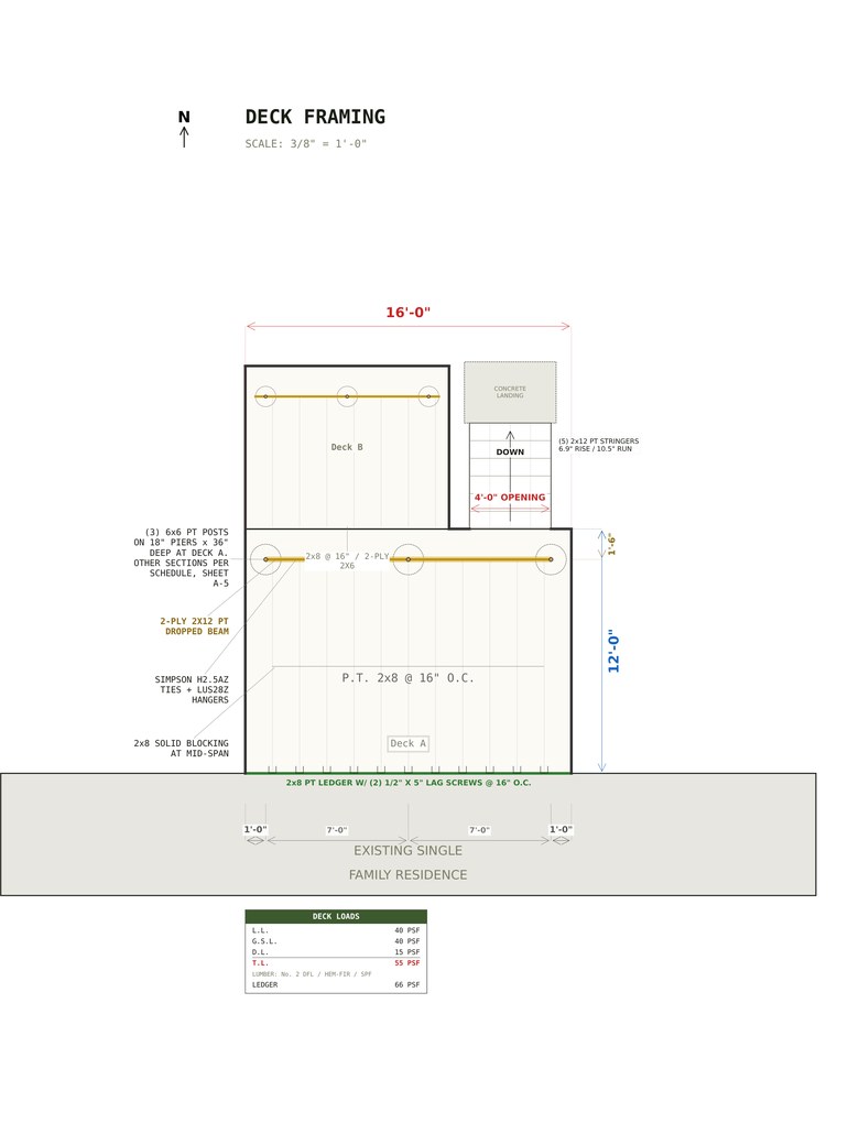Deck framing plan for the L-Shaped Deck Plans set