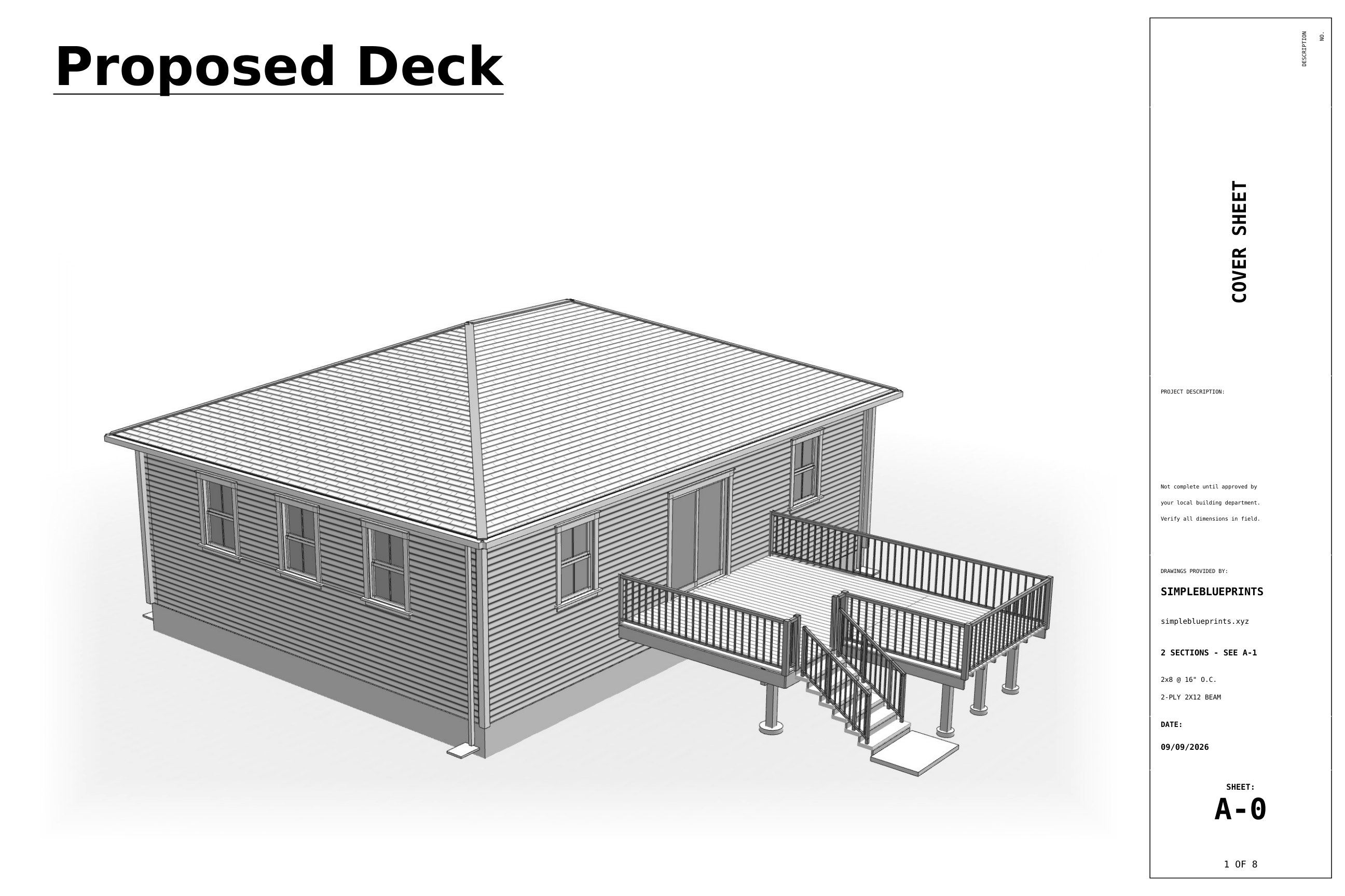Sheet A-0, Cover sheet, from the L-Shaped Deck Plans permit set