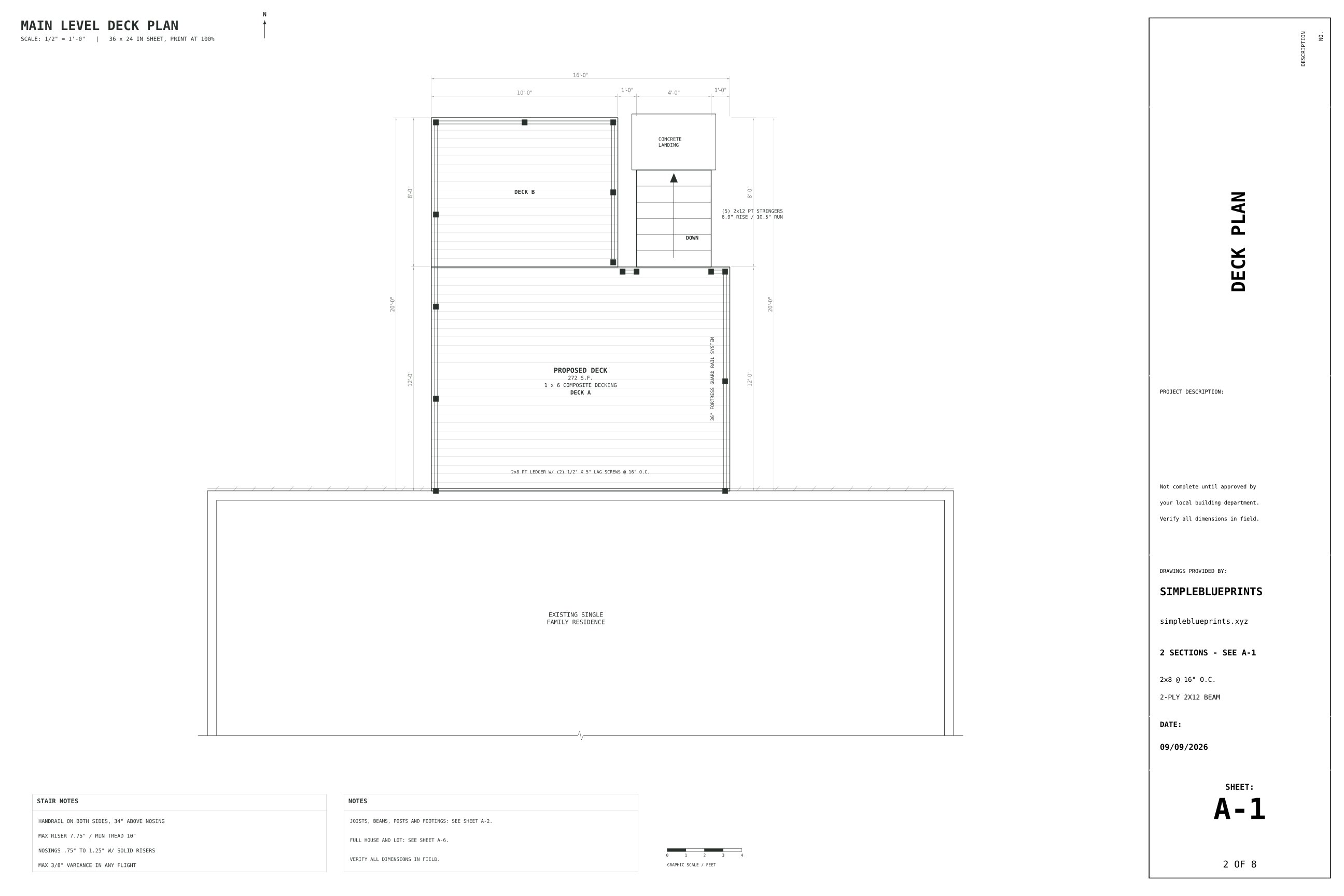 Sheet A-1, Deck plan, from the L-Shaped Deck Plans permit set