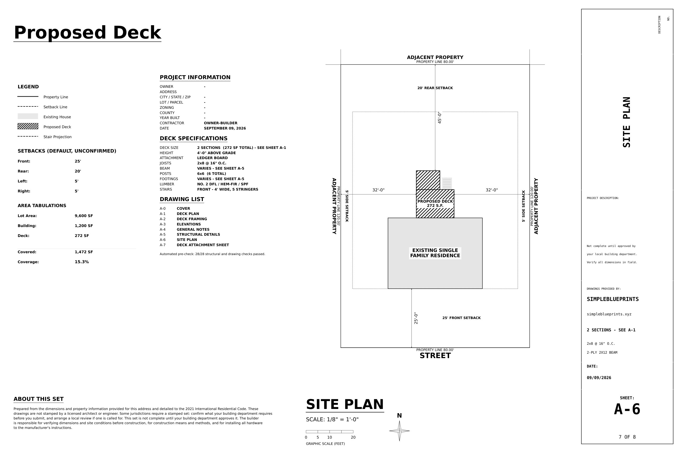 Sheet A-6, Site plan, from the L-Shaped Deck Plans permit set